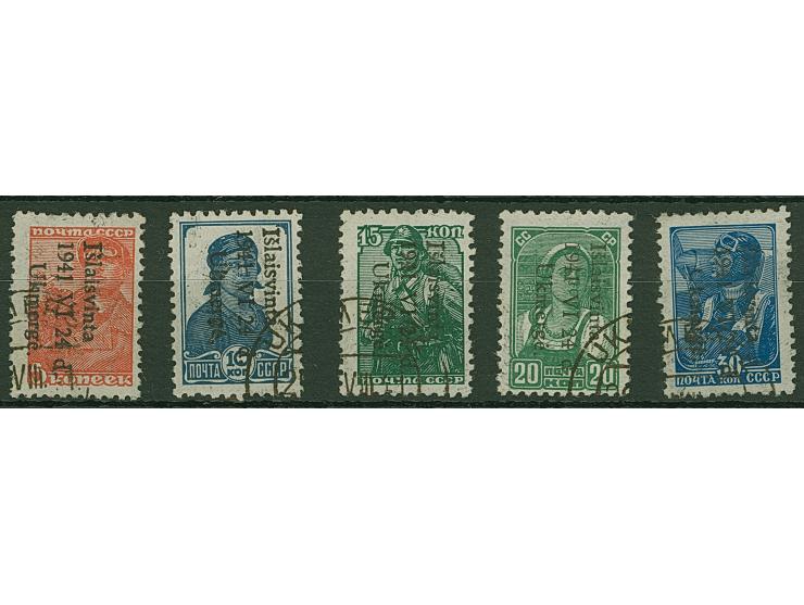 1941, 5-30 Kopeken, farbfrisch und meist gut, teils gering unregelmäßig gezähnt, sauber gestempelt, sign. Krischke BPP sowie 