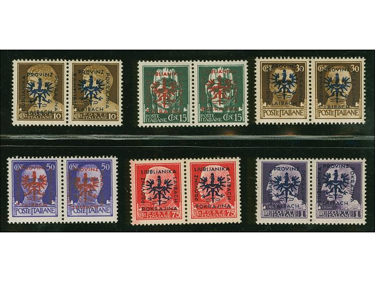 PARTISANENAUSGABE: 10, 15, 30, 50 und 75 Centisimi und 1 Lire, je in waagerechten Paaren mit zueinander verschieden hohen Auf