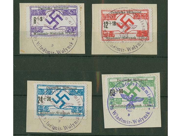 1944, Waldimir-Wolynsk 6-60 Pfennig, &nbsp;6 Pfennig mit Plattenfehler “kleines s in Deutsche”, je sauber mit Dienstiegel auf