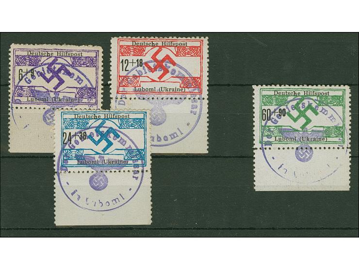 1944, Luboml 6-60 Pfennig, einheitlich als Unterrandstücke, je sauber mit Dienstiegel entwertet, tadellos, sign. Zirath BPP