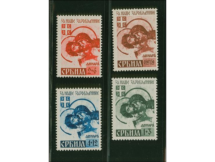 1941, Kriegsgefangene 0,50-4 Dinar, ohne Netzüberdruck, einheitlich mit Stecherzeichen in Type II, postfrisch, 2 Dinar kleine