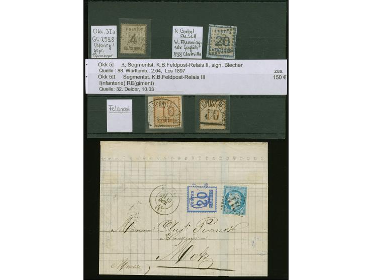 1870, 20 C. grauultramarin, Spitzen nach oben, sauber mit seltener blauer Entwertung durch Taxstempel “20” (einfache Gewichts