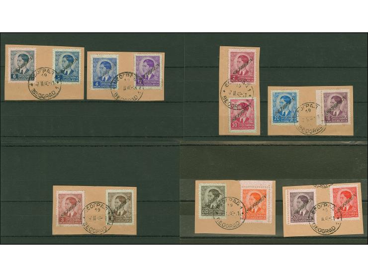 1941, König Peter mit Aufdruck von links unten nach rechts oben 0,25-0,50 Dinar sowie 1,50-30 Dinar, je farbfrisch und normal