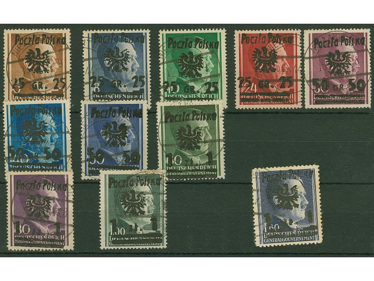 1944, 25 Groszy - 1 Zloty on Hitler, 11 values, all used, mostly fine, signed Krawczyk