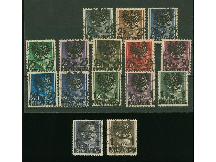 1944, 25 Groszy - 1 Zloty on Hitler, 15 values, all used, mostly fine, mostly signed Jungjohann BPP