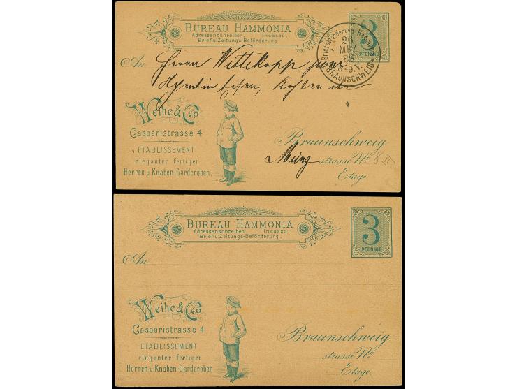 Hammonia: 1888, Ganzsachenkarte 3 Pfg. blau mit Werbung “Weihe &amp; Co.” mit Abbildung eines Knaben mit Hut, einmal ungebrau