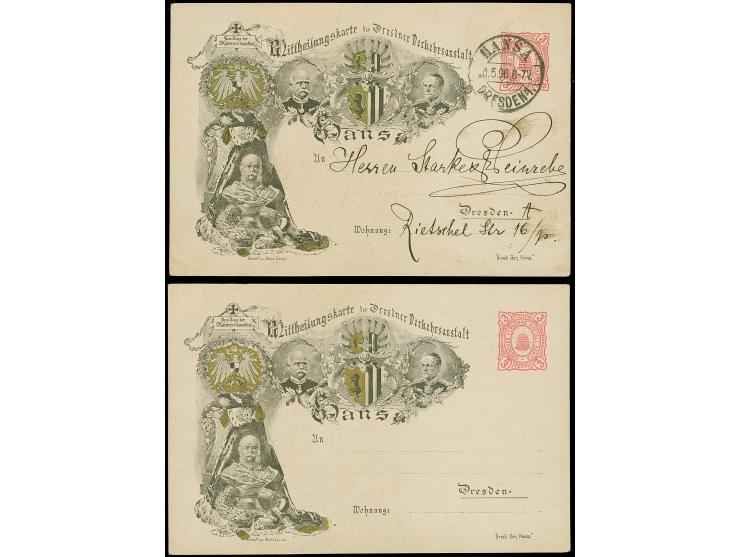 Hansa: 1896, Ganzsachenkarte &nbsp;25. Jahrestag der Kaiserproklamation 3 Pfg.rot, einmal ungebraucht und einmal gebraucht mi