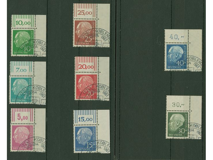1960, Lumogen 5-40 Pfg., kpl. einheitlich rechte obere Bogenecke, je sauber mit Sonderstempel “KOBLENZ KOBRIA 1961”, tadellos
