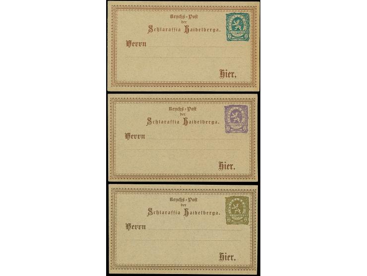 Heidelberg-Privat-Brief-Verkehr: 1889, Ganzsachenkarten auf Privatbestellung “Reychs Post der Schlaraffia Haidelberga” 2 Pfg.