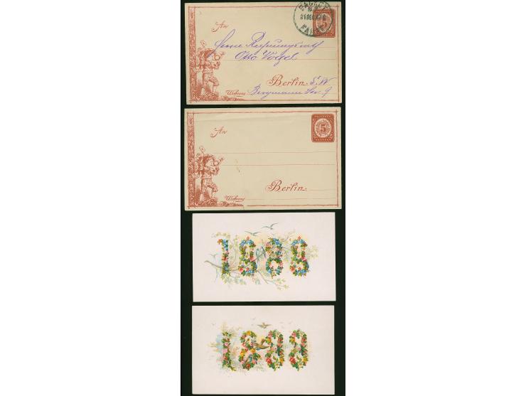 Berliner Packetfahrt-Gesellschaft: 1887, Ganzsachen-Glückwunschumschlag 5 Pfg. braun mit Einlage, einmal ungebraucht und einm