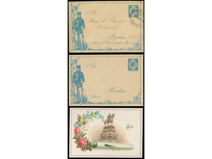 Berliner Packetfahrt-Gesellschaft: 1888, Ganzsachen-Glückwunschumschlag 5 Pfg. blau einmal ungebraucht und einmal mit Stempel