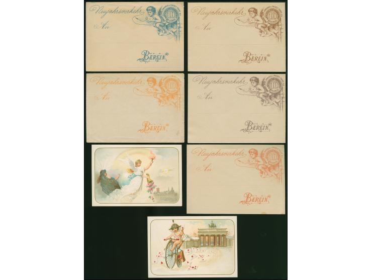 Berliner Packetfahrt-Gesellschaft: 1890, Ganzsachen-Glückwunschumschlag 10 Pfg. blau bis braun, alle fünf verschiedenen Umsch