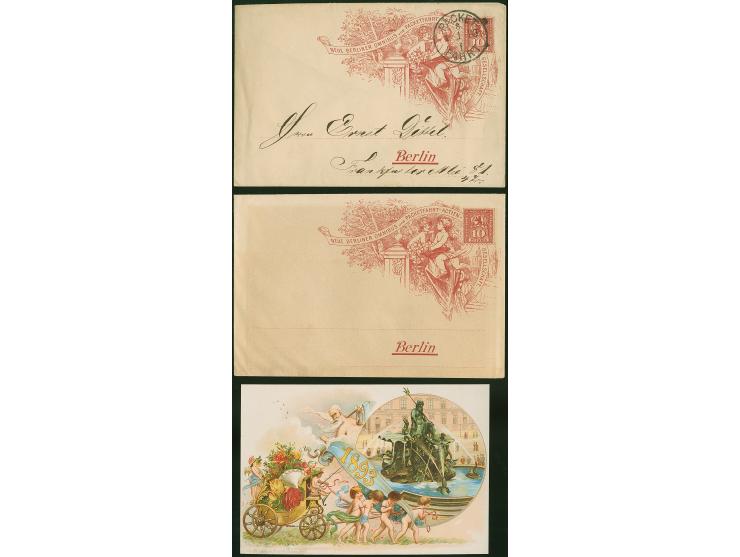 Berliner Packetfahrt-Gesellschaft: 1892, Ganzsachen-Glückwunschumschlag 10 Pfg.rot, einmal ungebraucht und einmal gebraucht m