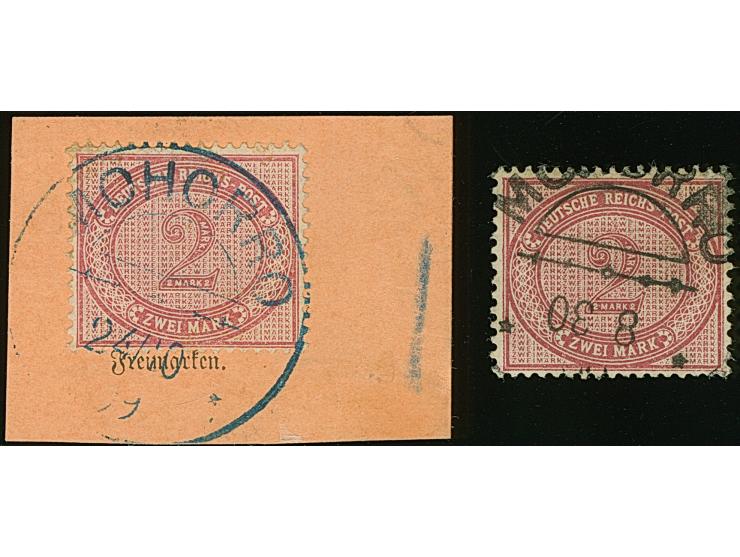 "MOHORRO 24/10 99" in blau auf 2 M. auf Postanweisung Ausschnitt, dazu der gleiche Stempel in schwarz mit kopfstehendem Datum