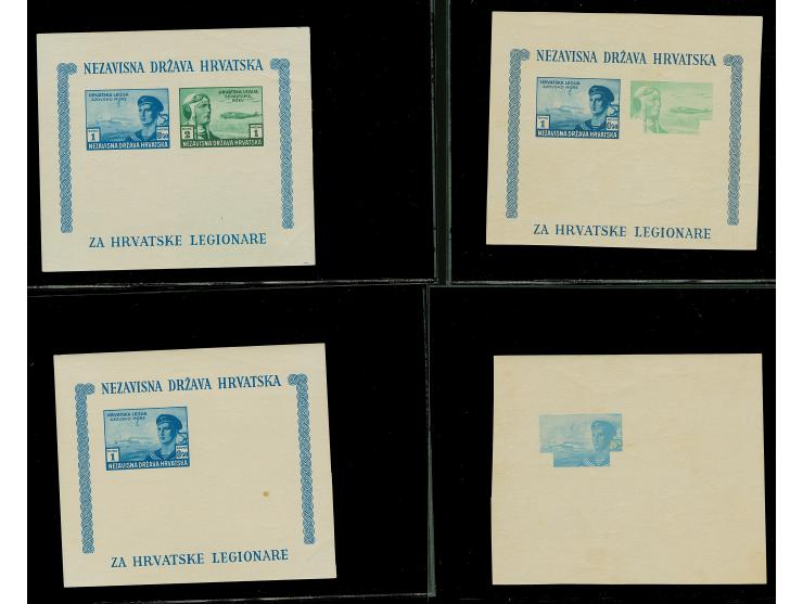 1943, Croatian legionnaire's souvenir sheet, imperforate proof, four different phase prints, mint never hinged, some with tin