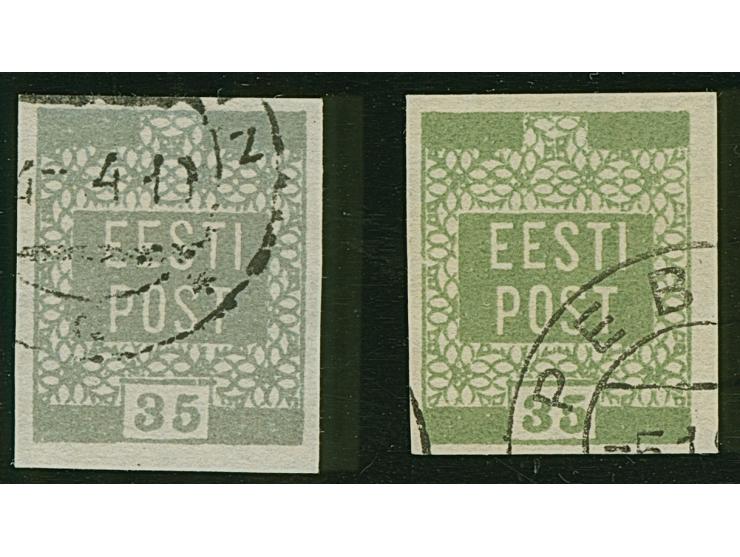 1918, Flower issue 35 kopek olive and gray, both fresh color, used, very fine, very scarce shades, gray shade signed Eichenth