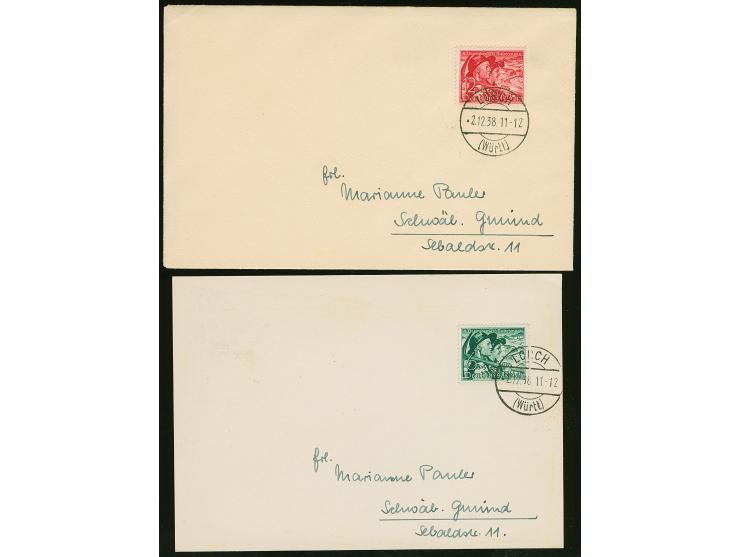 1938, Abstimmung im Sudetenland 6 Pfg. und 12 Pfg., Je mit sauberem Ersttagsstempel "LORCH 2.12.38" auf adressierter Karte bz