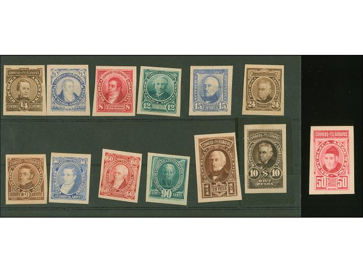 1889/91, Definitive Issues, a selection of 13 die proofs on card, ranging between the ¼ c. to 50 p. values, some in unadopted