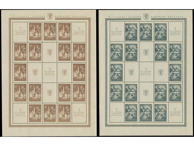 1941, 1. Stamps Exhibition Slavonski Brod 1,50 din. blue black and 3 din. deep brown, miniature sheets, mint never hinged, fi