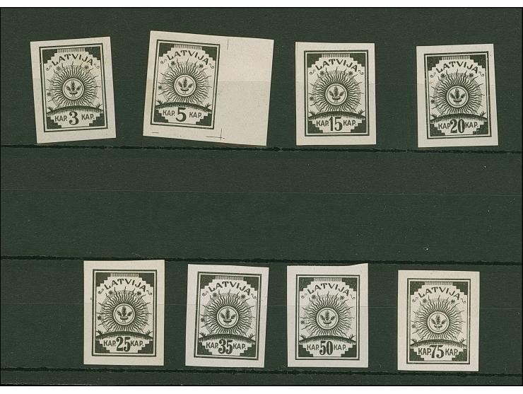 1919, Ear of corn 3-5 kopeks and 15-75 kopeks black, on chalky paper, without gum, fine, 3 kopeks signed, certificate Watzke 