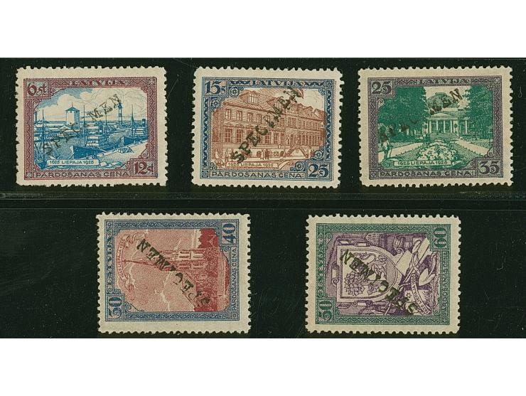 1925, Tercentenary of Liepaja 6-50 s., complete set, each with handstamp “SPECIMEN”; unused, few minor imperfections, signed 