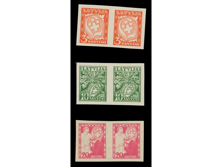1936, White Cross 3-20 santimi, imperforated archive proofs, horizontal pairs, without gum, scarce, fine