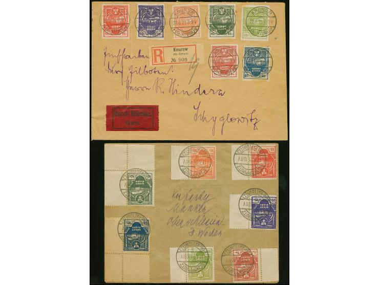 1921, Industrielandschaft 10 Fenigow - 1 Marka, gezähnt und geschnitten, je auf Satzbrief mit Stempel “SCHOPPINITZ 17.6.21” b