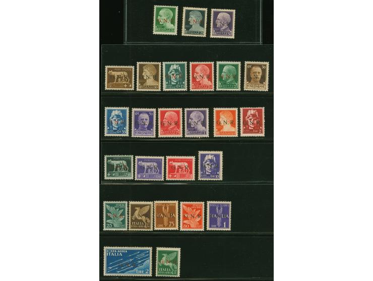 1943, 5 c. -1 l., 1,75-50 l. and airmail 25 c.-5 l. with overprint “G.N.R.”, 26 different stamps, mint never hinged, verfy fi