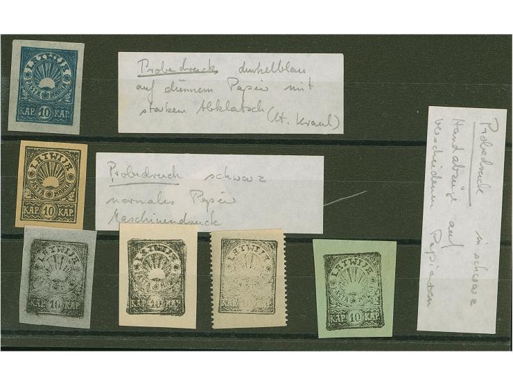 1919, Issue for North-Latvia 10 kopek, six proofs, dark-blue on thin paper, black on thin and thick paper imperforated, on th