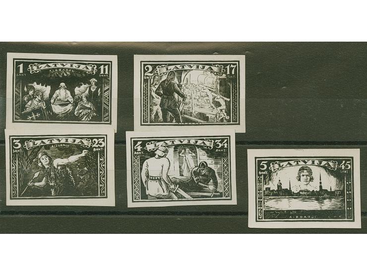 1932, Vigilante Aizsargi, five photo essays in accepted designs and denomination, fine and scarce