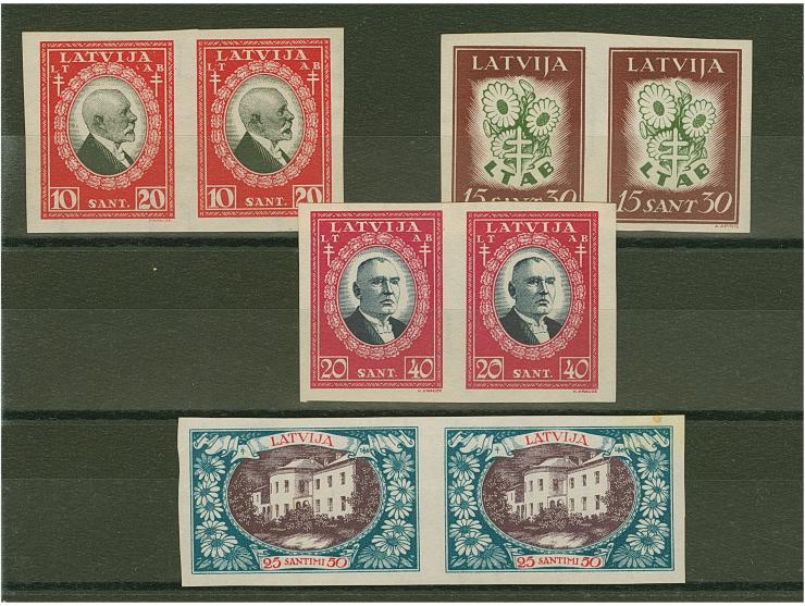 1930 Anti-Tuberculosis 10-25 santimi, archive proofs, imperforated horizontal pairs, without gum, scarce, 25s. right stamp sm