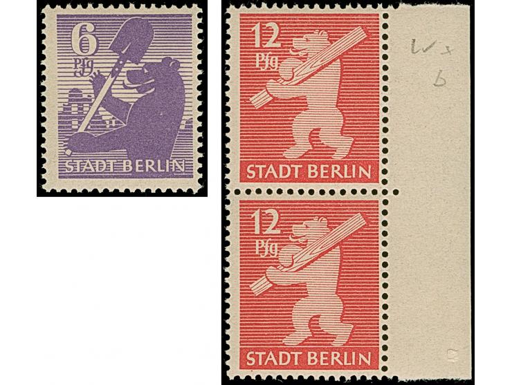 6 Pfg. und 12 Pfg. (senkrechtes Paar, in der Zähnung gefaltet) auf Papier mit glatter Gummierung, postfrisch einwandfrei. Uns