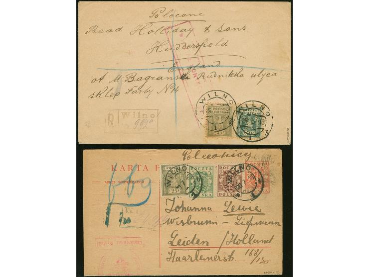 1919, Coat of Arms 25 and 50f. tied by cds. “WILNO 25 5 19” to registered cover with red boxed censor mark alongside to Hudde