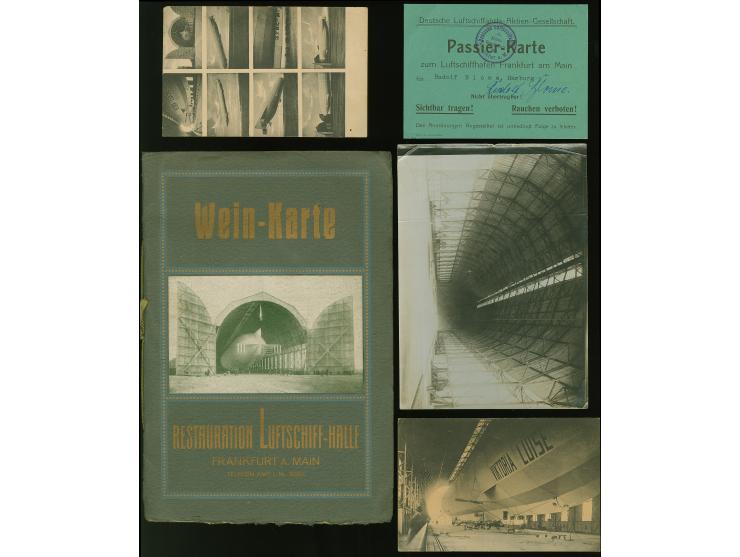 1912, “Deutsche Luftschiffahrts-Aktien violetter Kreisstempel auf Passier-Karte zum Luftschiffhafen Frankfurt mit Originalfot