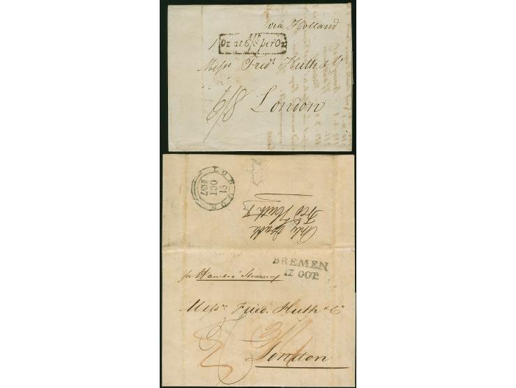1831, "Oz at S6/D8 per Oz" on entire letter from Hamburg 'via Holland' to London, also letter from the same correspondence fr