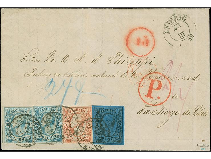 10 Ngr. milchblau, 2 Einzelwerte, je einseitig leicht berührt, sonst meist breitrandig, zusammen mit je voll- bis breitrandig