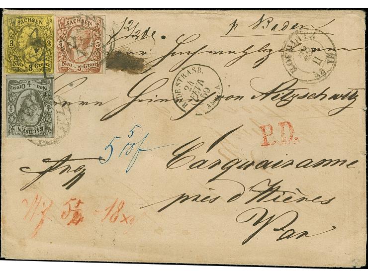 5 Ngr. rostbraun, unten links leicht berührt, sonst voll- bis meist breitrandig, mit fehlerhafter 3 Ngr. auf gelb und einwand