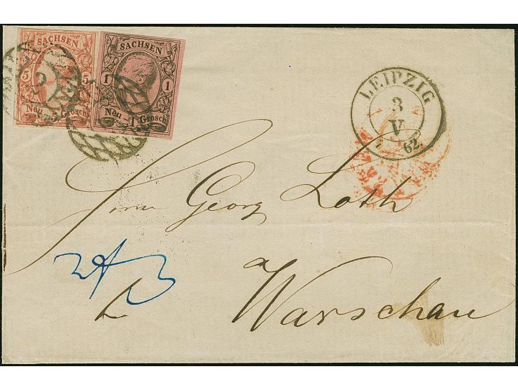 5 Ngr. ziegelrot und 1 Ngr. auf mattgraurot, beide voll- bis breitrandig, mit Nr. "2" und sauber nebengesetztem Doppelkreisst