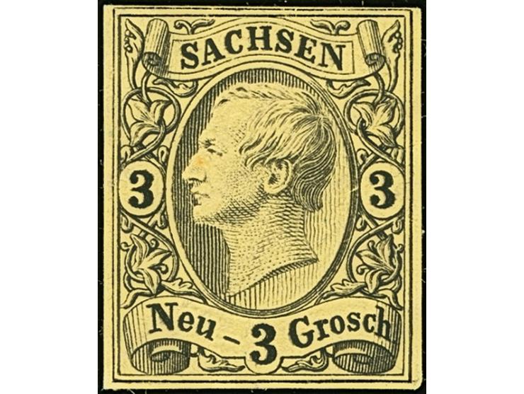 Probedruck 3 Ngr. auf gelbem Kartonpapier, ungummiert. Nur 2 weitere Stücke registriert.