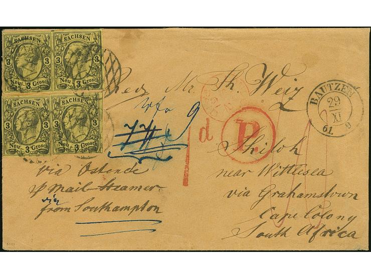 3 Ngr. auf gelb, 4 Einzelwerte, einer rechts leicht berührt, sonst alle voll- bis breitrandig und farbfrisch mit Nr. "14" und