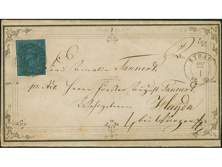 2 Ngr. auf blau, rechts unten kurz an die Randlinie geschnitten, sonst voll- bis überrandig, mit klarer Nr. "114" und sauber 