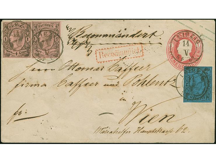 1 Ngr. auf mattgraurot, 2 Einzelwerte, jeweils links an der Randlinie geschnitten und teils gering berührt, zusammen mit 2 Ng