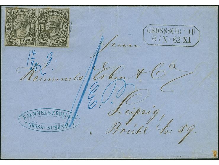 ½ Ngr. auf grau, waagerechtes Paar, voll- bis breitrandig, mit klar aufgesetzter Nr. "89" und nebengesetztem Rahmenstempel "S