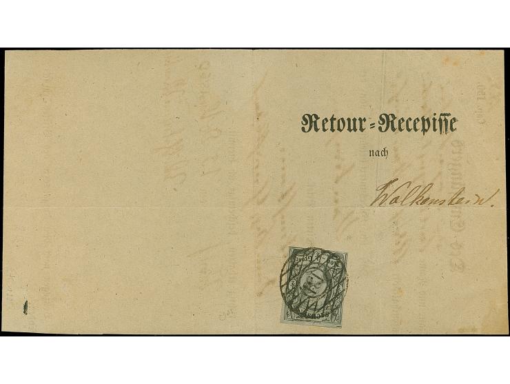 ½ Ngr. auf grau, unten etwas berührt, sonst voll- bis breitrandig, mit Nr. "131"auf etwas beschnittener Retour-Recepisse nach