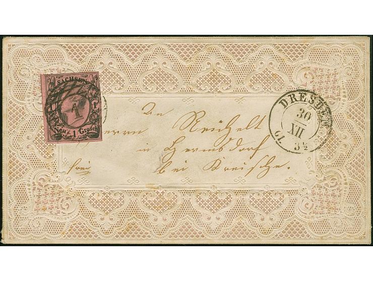 1 Ngr. auf mattgraurot, rechts oben leicht berührt, sonst voll- bis überrandig, mit sauber aufgesetzter Nr. "1" und klar nebe