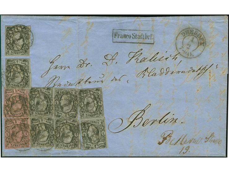 ½ Ngr. auf grau, 8 Einzelwerte, zusammen mit 2 Einzelwerten 1 Ngr. auf mattgraurot, meist voll- bis breitrandig, mit Nr. "1" 