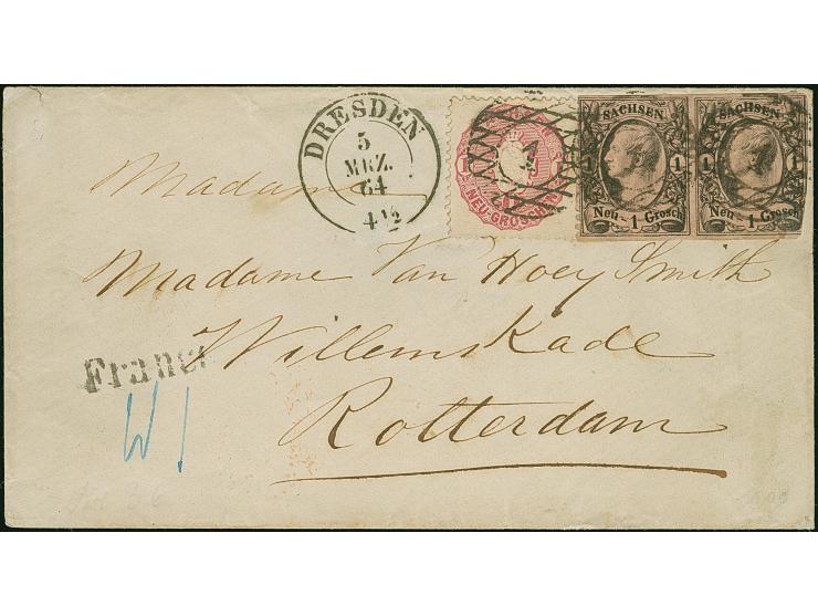 1 Ngr. auf mattgraurot, waagerechtes Paar, leicht berührt und unten rechts etwas angeschnitten, in wertstufengleicher Mischfr