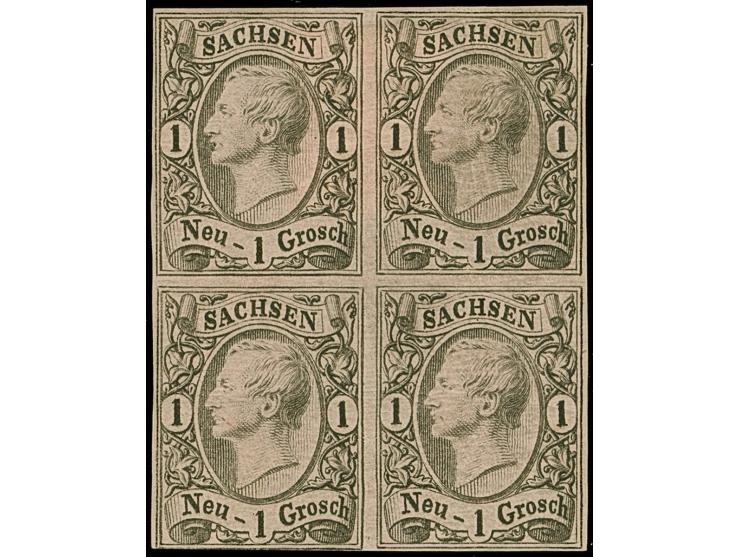 1 Ngr. auf mattgraurot, Type I, im Viererblock, farbfrisch, unten links leicht berührt, sonst vollrandig, ungebraucht mit Ori