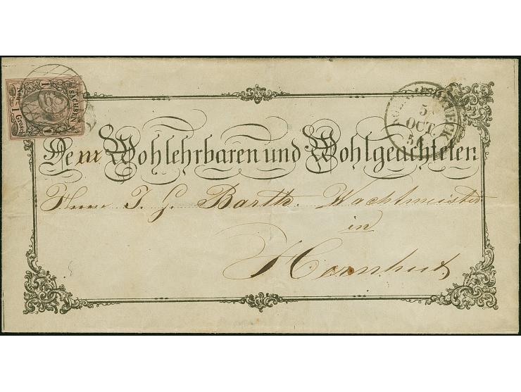 1 Ngr. auf mattgraurot, Type I, rechts oben winzig berührt, sonst vollrandig, mit klar aufgesetzter Nr. “68” und nebengesetzt