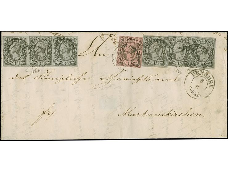 ½ Ngr. auf grau, Type I, 6 Einzelwerte, mit 1 Ngr. auf mattgraurot, Type I, alle voll- bis breitrandig, mit Nr. "1" und neben